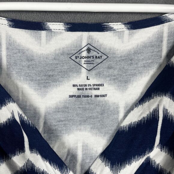 St. John Bay A-Line Dress Women's Large Blue Rayon Stretch Classic Surplice Neck - Picture 3 of 7